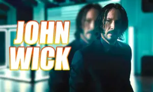 El legendario John Wick, con su mirada intensa, se prepara para la acción.