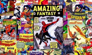 Collage de **comic spiderman viñetas** con el héroe en acción, enfrentando villanos y salvando el día en diversas portadas clásicas.