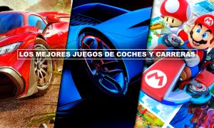 Los mejores juegos de coches PC: un superdeportivo rojo, un coche azul futurista y Mario Kart.
