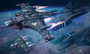 Naves espaciales de combate en formación, listas para la acción. ¡Una escena épica que recuerda a los mejores juegos gratis PC!