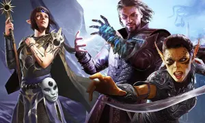 Tres personajes de fantasía, un hombre con magia y dos mujeres, preparándose para la batalla. Una guía de Baldur's Gate 3.