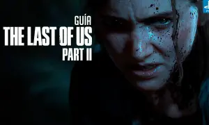 Primer plano de Ellie con la cara sucia y el título "The Last of Us Part II Guía".