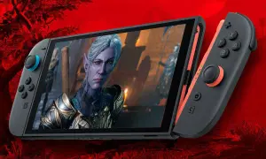 Nintendo Switch con un elfo de Baldur's Gate 3 en pantalla. ¡La aventura te espera!