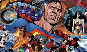 Superman, Batman, Wonder Woman y otros héroes luchan contra la crisis en tierras infinitas, un orden cósmico en peligro.