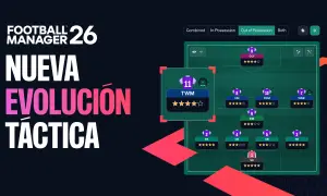Football Manager 2026: Nueva Evolución Táctica. Pantalla de tácticas con formación de jugadores y roles.
