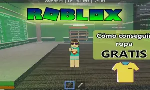 Avatar de Roblox con texto: "Cómo conseguir ropa GRATIS". Aprende cómo crear ropa en Roblox.