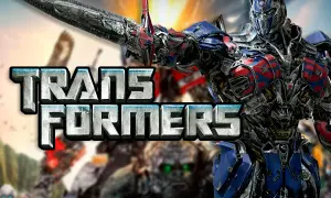 Optimus Prime, listo para la batalla, con el logo de Transformers 6.
