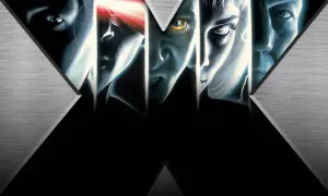 Los rostros de los X-Men, incluyendo a Cíclope disparando su rayo óptico, se muestran en un diseño con la letra "X".