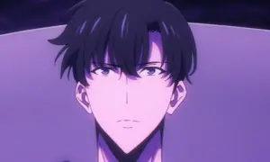 Sung Jinwoo, con su mirada intensa, se prepara para la acción en la **solo leveling temporada 3**.