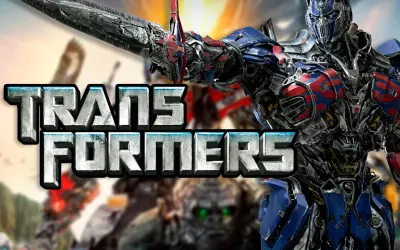 Optimus Prime, listo para la batalla, con el logo de Transformers 6.