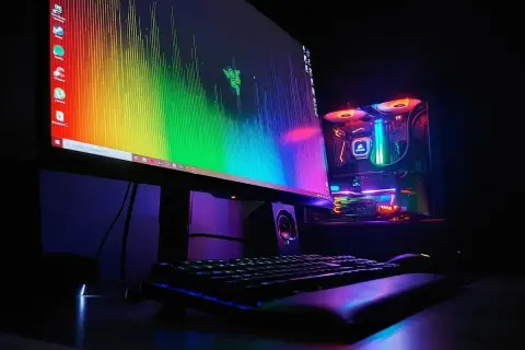Un PC gamer con luces RGB vibrantes, listo para revivir los mejores juegos antiguos de PC.