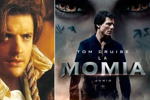 Comparación de dos películas: Brendan Fraser en "La Momia" (1999) y Tom Cruise en "La Momia" (2017).