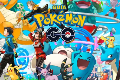 Guía Pokémon GO: Entrenadores y Pokémon como Pikachu, Dragonite, Venusaur y Lapras celebran. ¡Atrápalos a todos!