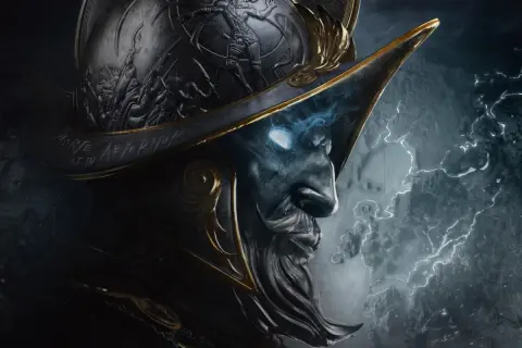 Un conquistador con ojos brillantes y un casco ornamentado, listo para explorar un nuevo mundo.
