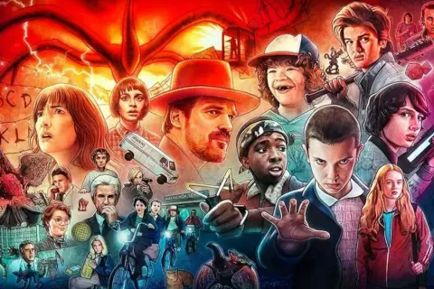 El elenco de Stranger Things, con Eleven al frente, esperando ansiosamente cuándo sale Stranger Things 5. El Demogorgon acecha.