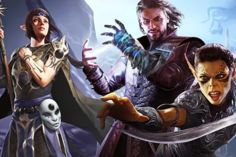 Tres personajes de fantasía, un hombre con magia y dos mujeres, preparándose para la batalla. Una guía de Baldur's Gate 3.