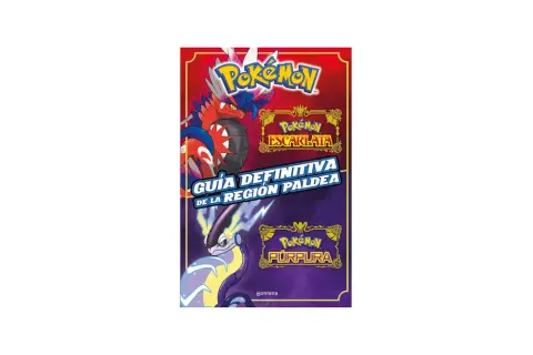 Guía definitiva de la Región Paldea de Pokémon Púrpura, con arte de Koraidon y Miraidon.