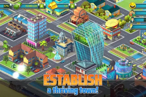 Ciudad vibrante en juegos de construcción pc. Edificios modernos, parques y transporte. ¡Construye tu metrópolis!
