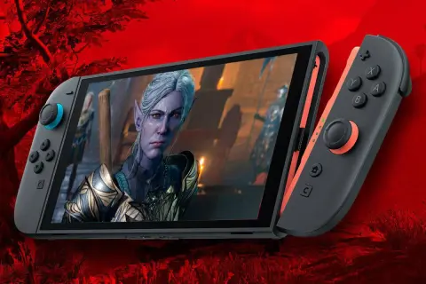Nintendo Switch con un elfo de Baldur's Gate 3 en pantalla. ¡La aventura te espera!