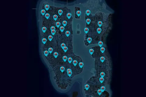 Mapa de Nueva York con marcadores de spiderbots para Spider-Man 2.