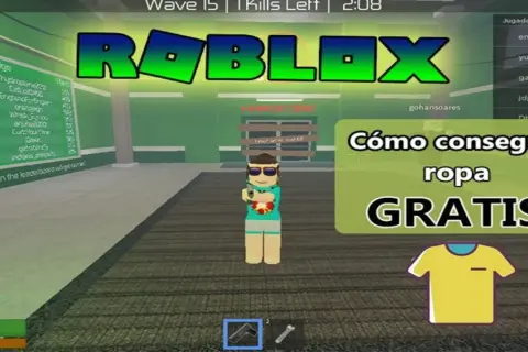 Avatar de Roblox con texto: "Cómo conseguir ropa GRATIS". Aprende cómo crear ropa en Roblox.