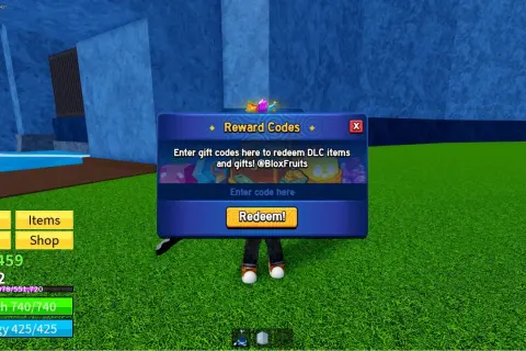 Ventana de códigos de Blox Fruits para canjear ítems y regalos.
