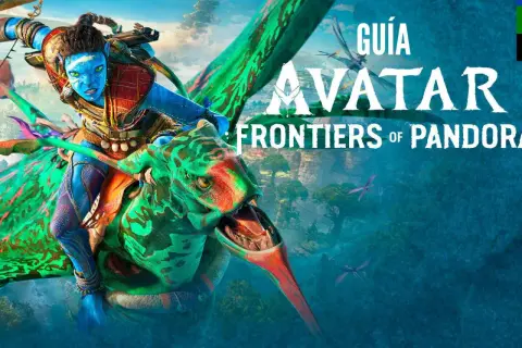 Guía de Avatar: Frontiers of Pandora. Un Na'vi surca los cielos de Pandora sobre una criatura alada, explorando el mundo del juego.