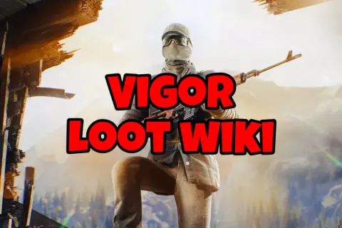 Un personaje con equipo táctico y un rifle, con el texto "VIGOR LOOT WIKI" superpuesto.