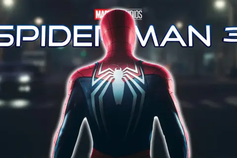 El traje de Spiderman 3 PS5 se ilumina en la noche, listo para la acción.