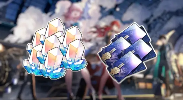 Cristales brillantes y tarjetas con diseños cósmicos, elementos clave para canjear códigos Honkai Star Rail y potenciar tu aventura.