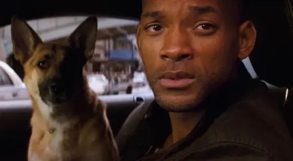 Will Smith y su fiel perro en el coche, listos para la aventura en Soy Leyenda 2.