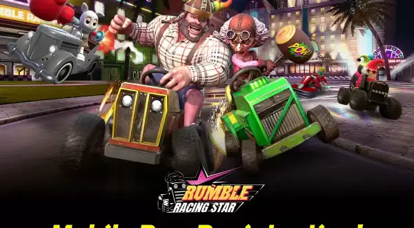 Personajes caricaturescos compiten en un rumble rush de karts. ¡Pre-registro móvil disponible!