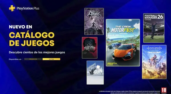 Novedades en el catálogo de juegos de PS Plus de abril: The Crew Motorfest, Football Manager 2026, Horizon Zero Dawn Remastered y más.