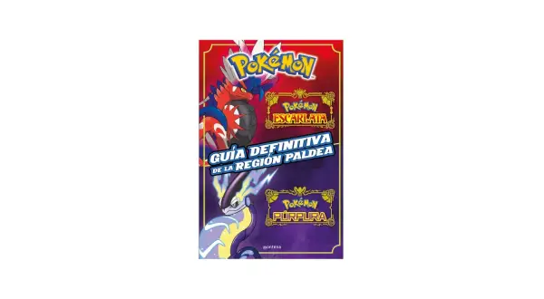 Guía definitiva de la Región Paldea de Pokémon Púrpura, con arte de Koraidon y Miraidon.