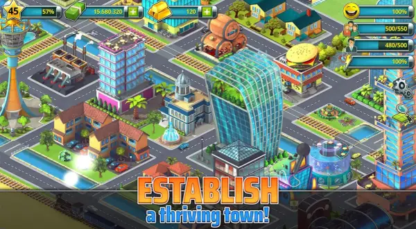 Ciudad vibrante en juegos de construcción pc. Edificios modernos, parques y transporte. ¡Construye tu metrópolis!