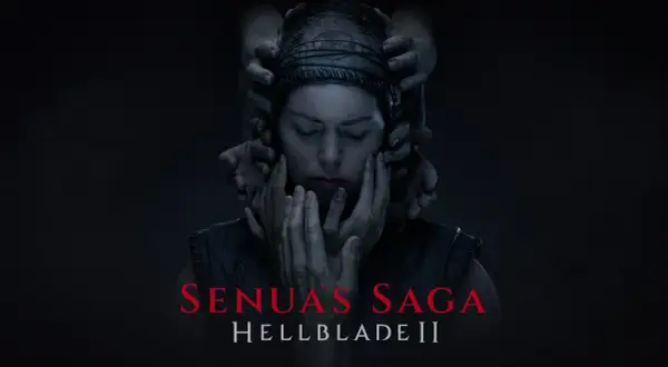 Senua, con los ojos cerrados y rodeada de manos que la sujetan, se prepara para su viaje en Hellblade 2.