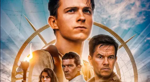 El póster de la película Uncharted 2 muestra a Tom Holland, Mark Wahlberg y Antonio Banderas, listos para una aventura.