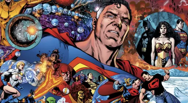 Superman, Batman, Wonder Woman y otros héroes luchan contra la crisis en tierras infinitas, un orden cósmico en peligro.