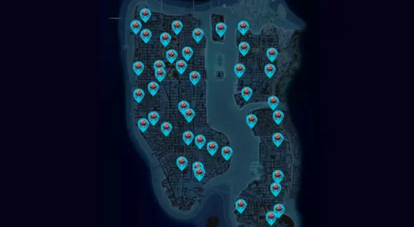 Mapa de Nueva York con marcadores de spiderbots para Spider-Man 2.