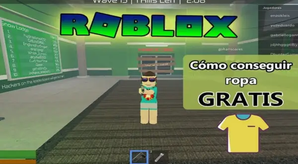 Avatar de Roblox con texto: "Cómo conseguir ropa GRATIS". Aprende cómo crear ropa en Roblox.
