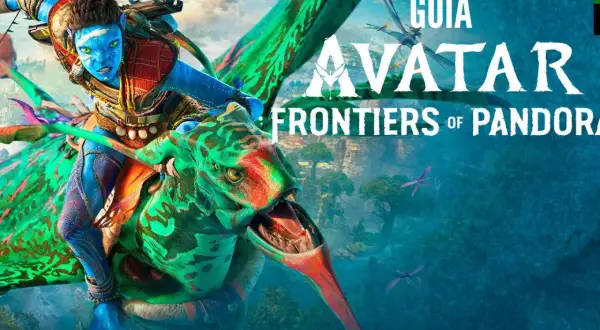 Guía de Avatar: Frontiers of Pandora. Un Na'vi surca los cielos de Pandora sobre una criatura alada, explorando el mundo del juego.