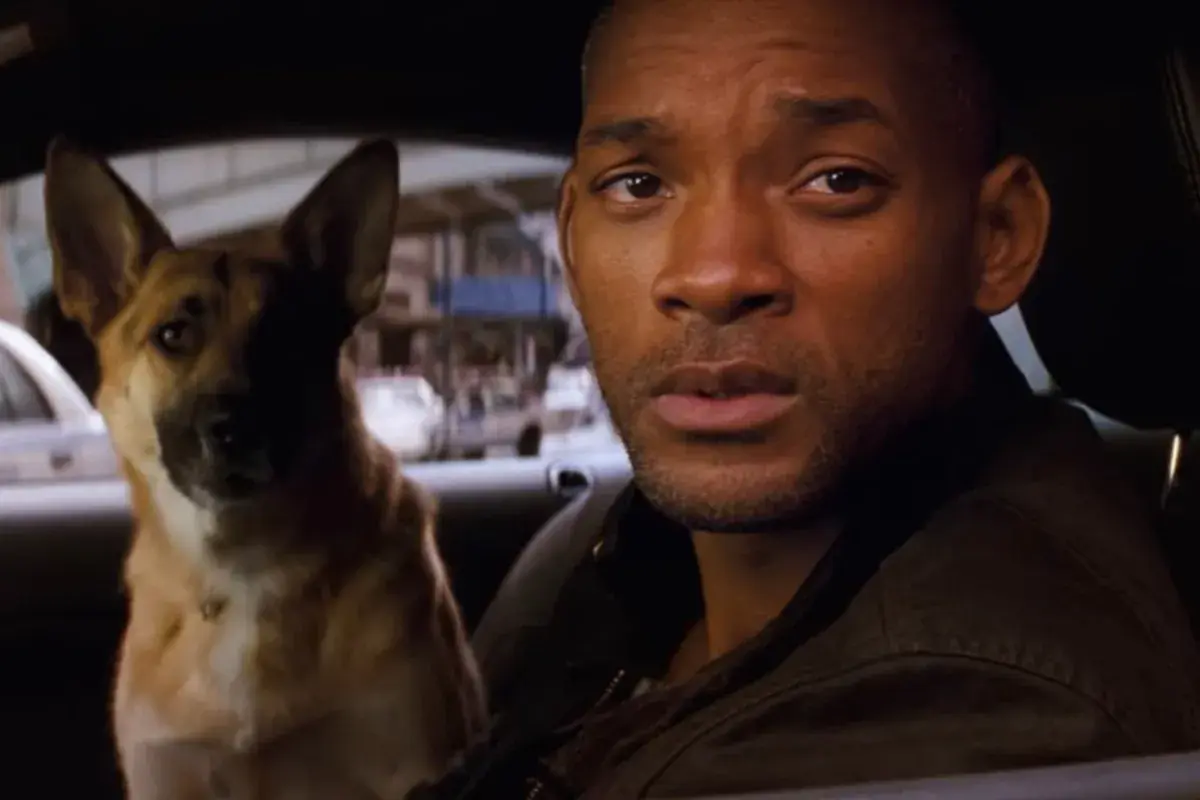 Will Smith y su fiel perro en el coche, listos para la aventura en Soy Leyenda 2.
