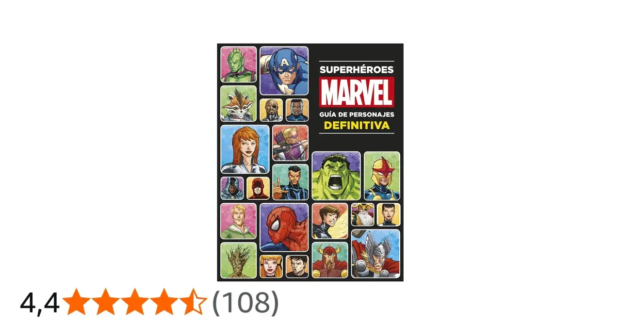 Superhéroes Marvel: Guía Definitiva. Una lista de personajes icónicos como Capitán América, Hulk, Spider-Man y Thor.
