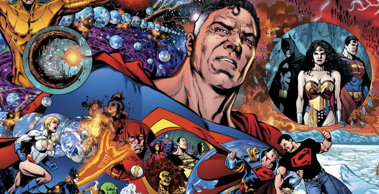 Superman, Batman, Wonder Woman y otros héroes luchan contra la crisis en tierras infinitas, un orden cósmico en peligro.