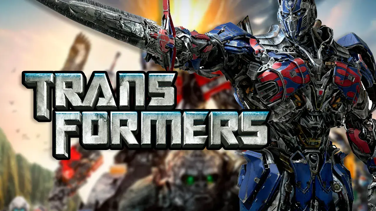 Optimus Prime, listo para la batalla, con el logo de Transformers 6.