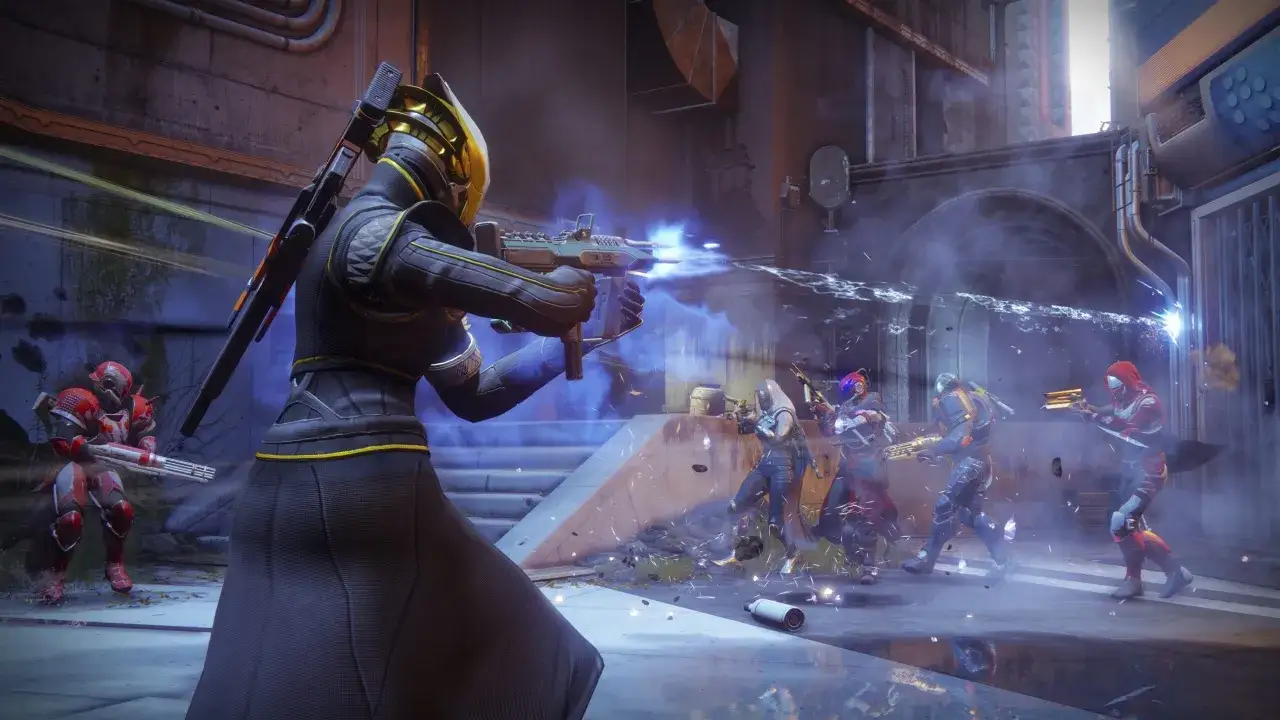Jugadores en armadura futurista disparan armas de energ&iacute;a en combate. &iexcl;Descubre los mejores juegos gratis PC!