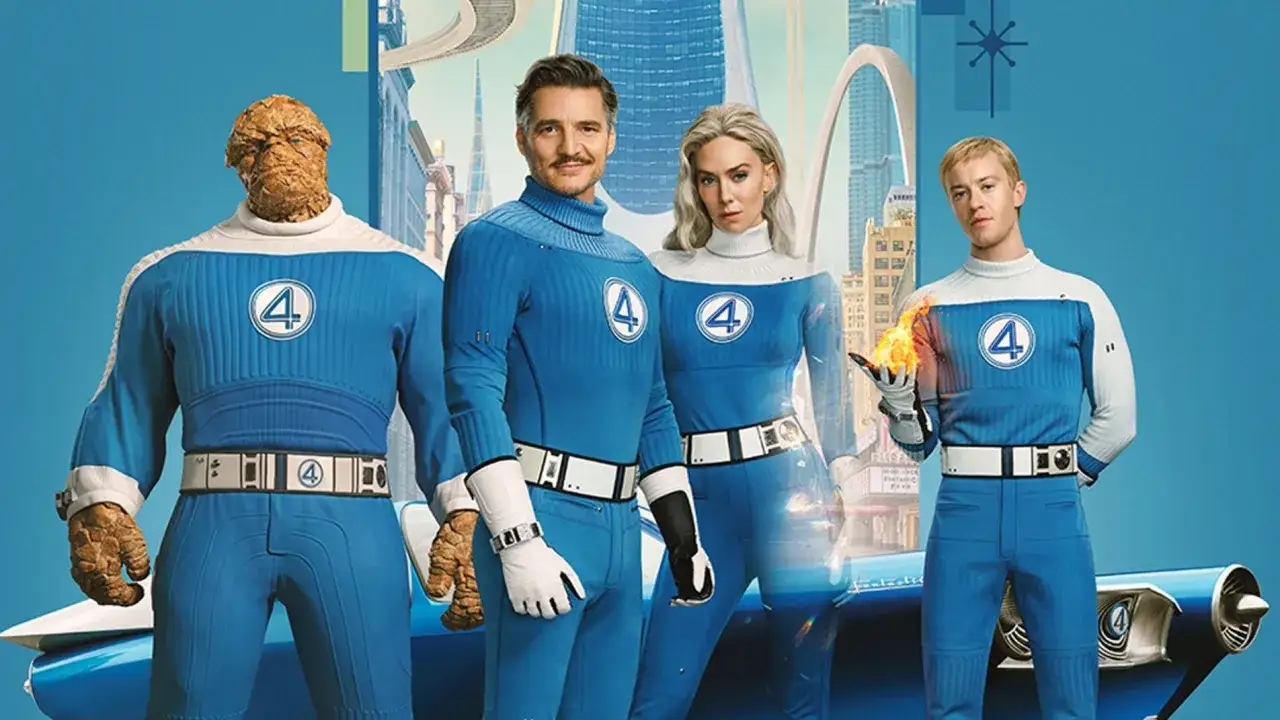 Los 4 fant&aacute;sticas posan con sus trajes ic&oacute;nicos. La Mole, Reed Richards, Sue Storm y la Antorcha Humana listos para la acci&oacute;n.