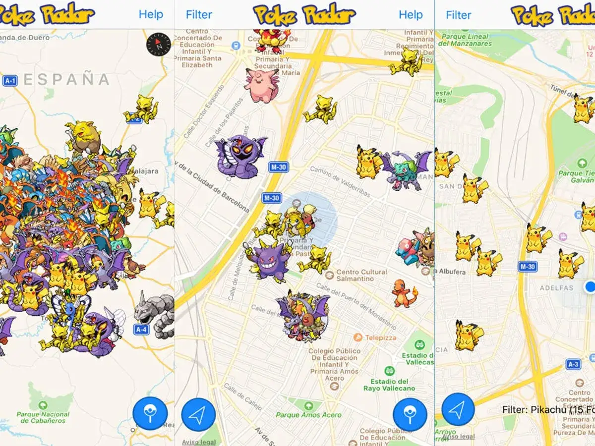 Una gu&iacute;a de Pok&eacute;mon GO muestra un mapa con muchos Pok&eacute;mon. &iexcl;Encuentra a Pikachu y otros en tu &aacute;rea!