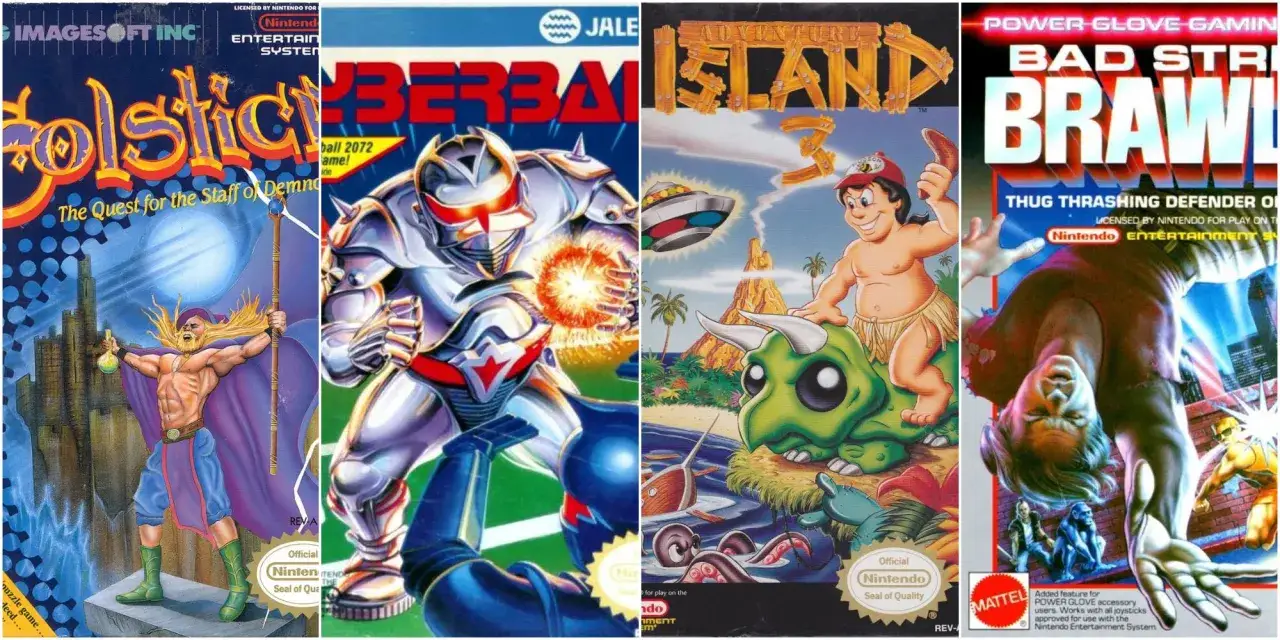 Cajas de Solstice, Cyberball, Adventure Island 3 y Bad Street Brawler, algunos de los mejores juegos NES.