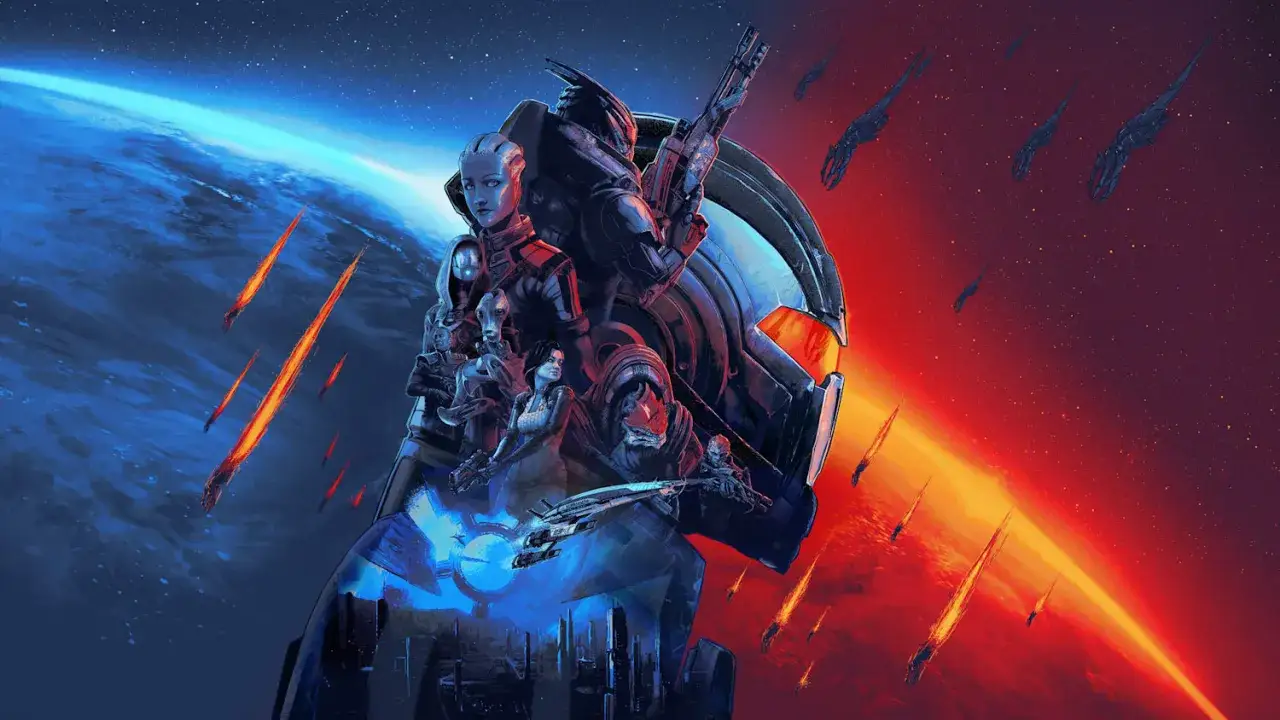 Personajes de juegos del espacio pc, naves y planetas en un conflicto &eacute;pico.